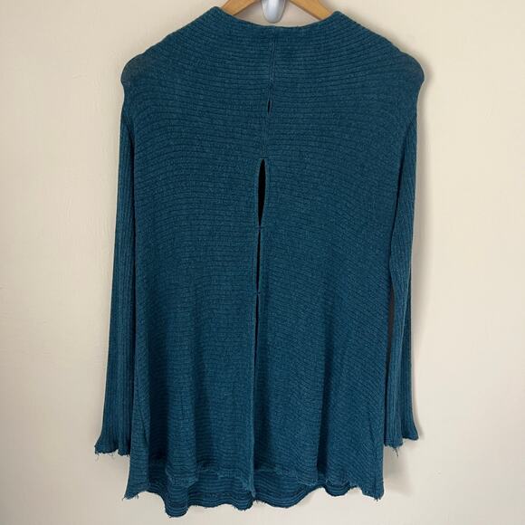 Free People We The Free Open Back Teal Blue Mock Neck Long Sleeve Sweater Size S - Picture 3 of 8